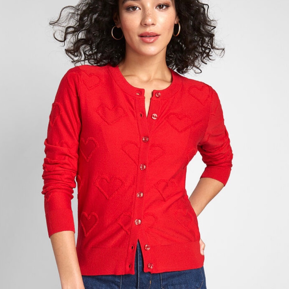 Modcloth red embossed hearts cardigan 4X NEW